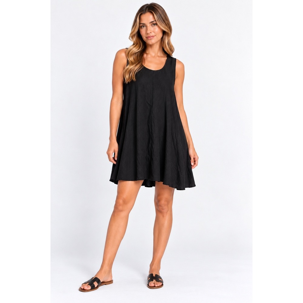 Gary Graham Dress Womens 12 Black Excellent Linen Blend Sleeveless Lagenlook